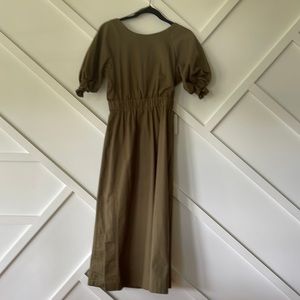 NWT Line and Dot Dress with Ruched Sleeves and Cross-back